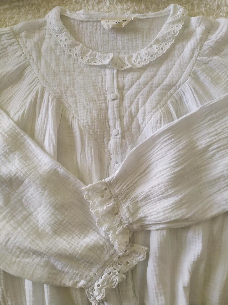 Blusa de Gaze de Crochê de Algodão Boho Cherry Paris Branca G – photo 18